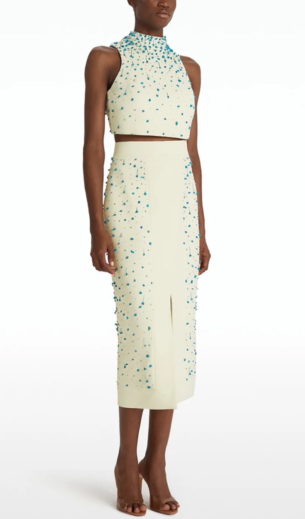 Fashionslee Women Danail Embellished Top & Midi Skirt