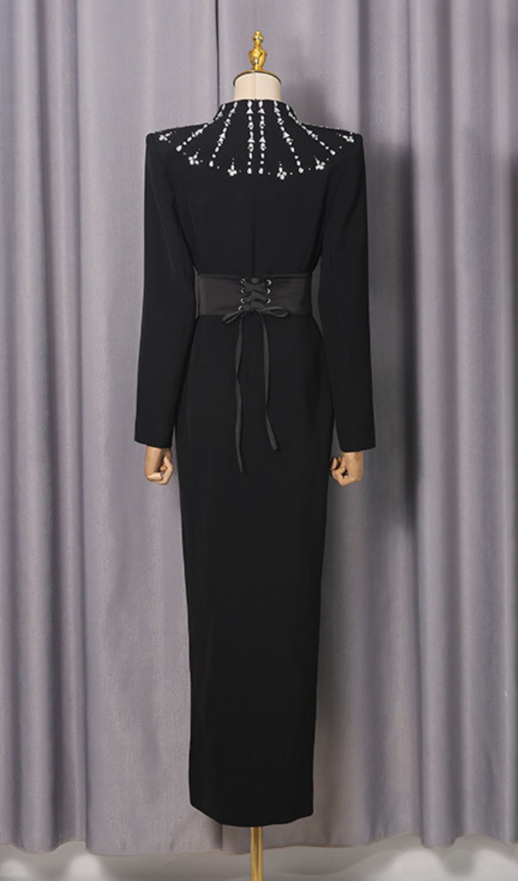 Fashionslee Women Ivonne Black Diamante Long Sleeve Maxi Dress
