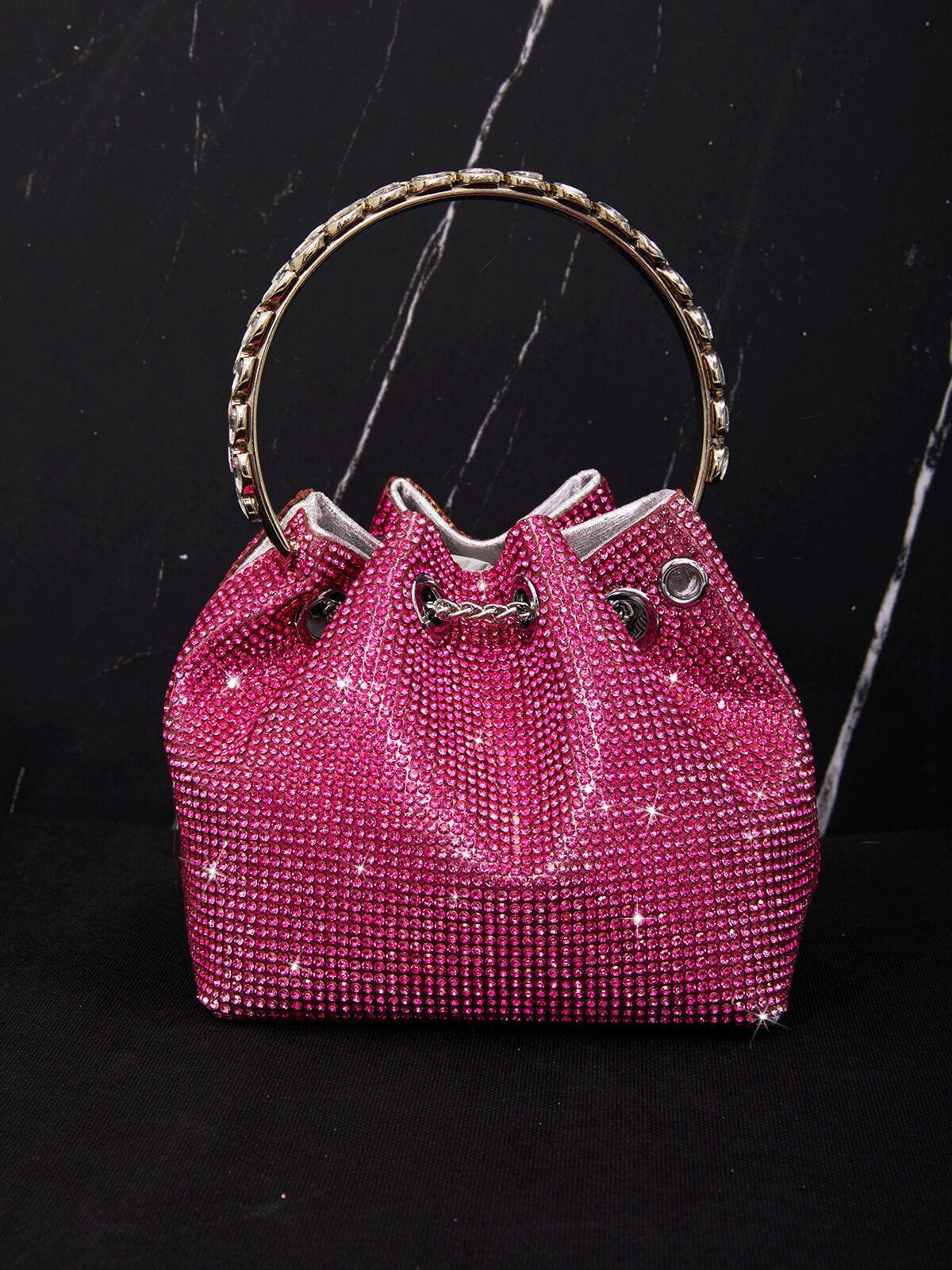 b51a99855896234c7be17de5deb235cc.jpeg Fashionslee Women Crystal Embellished Bucket Bag In Hot Pink