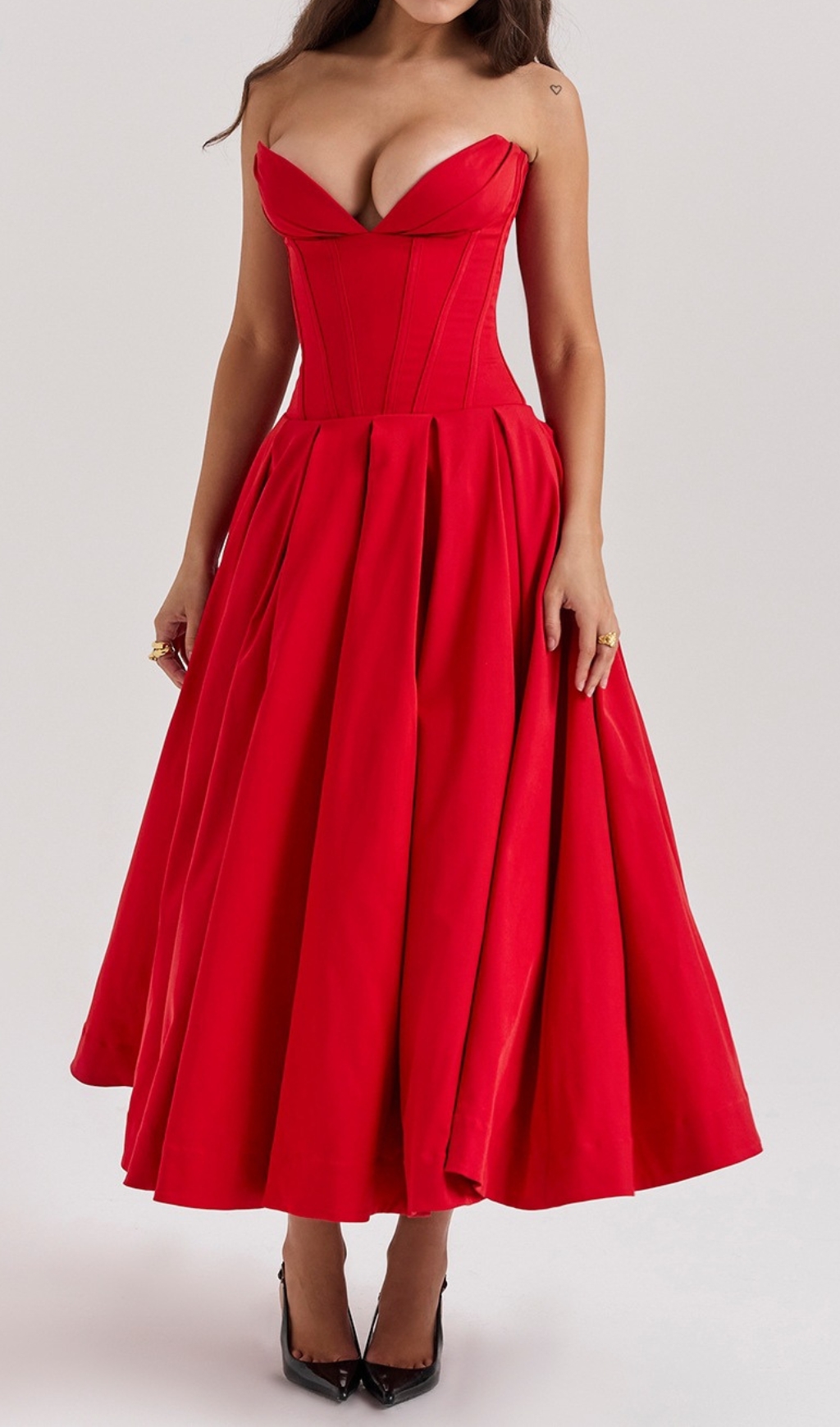 b51f8b4ac1ebf78d13fe4f6587c4ef21.jpg Fashionslee Women Devani Red Strapless Corset Midi Dress