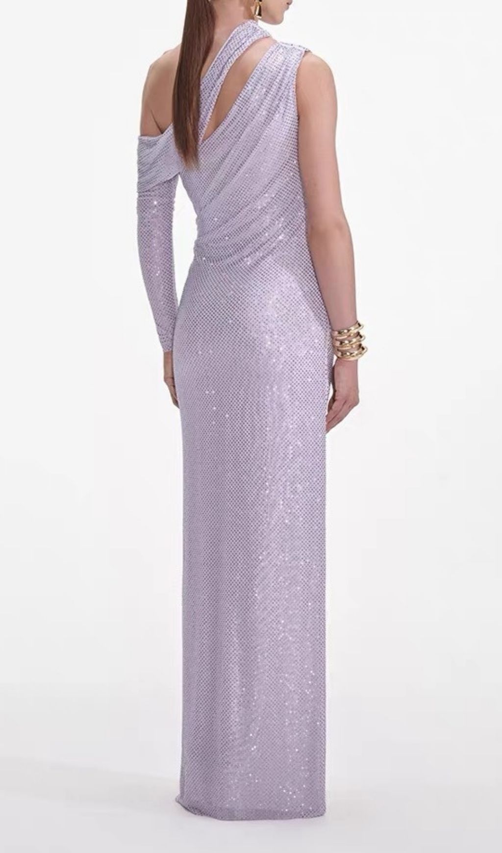 Fashionslee Women Kayla Purple Oblique Shoulder Crystal Maxi Dress