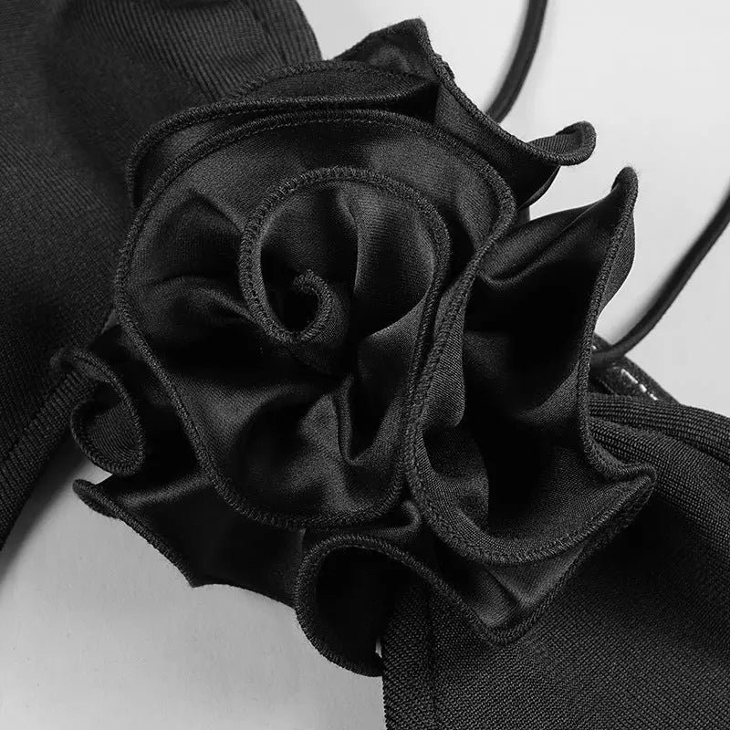 Fashionslee Women Black Halter Lace Up Bandage Dress
