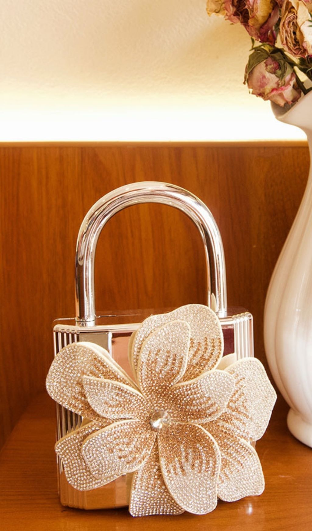 Fashionslee Women Khori Silver Flower Diamante Bag