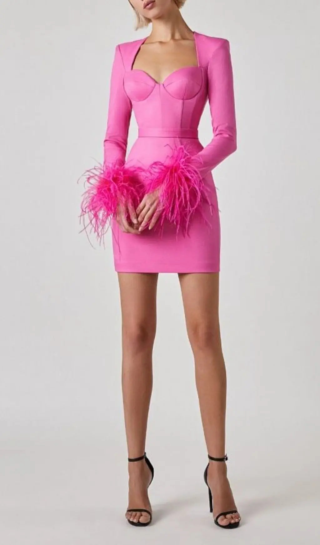 Fashionslee Women Stretch Long Sleeves Mini Dress In Hyper Pink