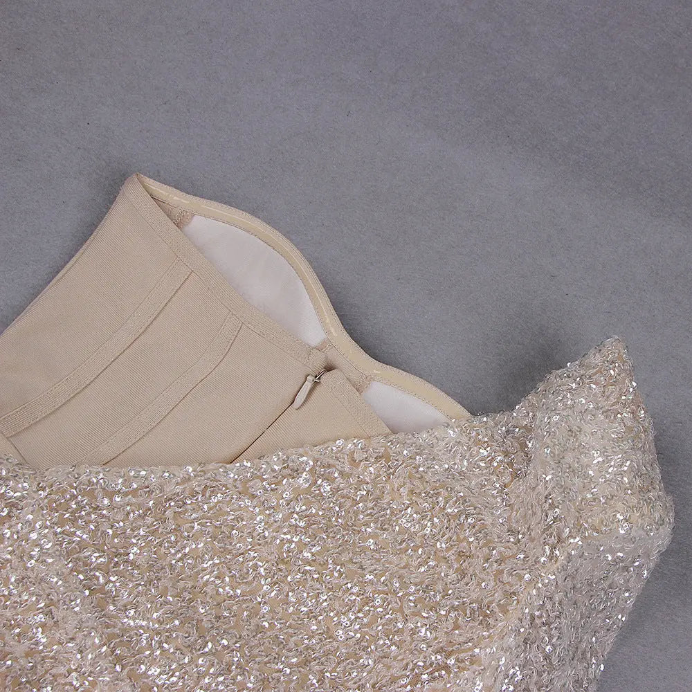 Fashionslee Women Khaki Shiny Sequin Bandage Mini Dress