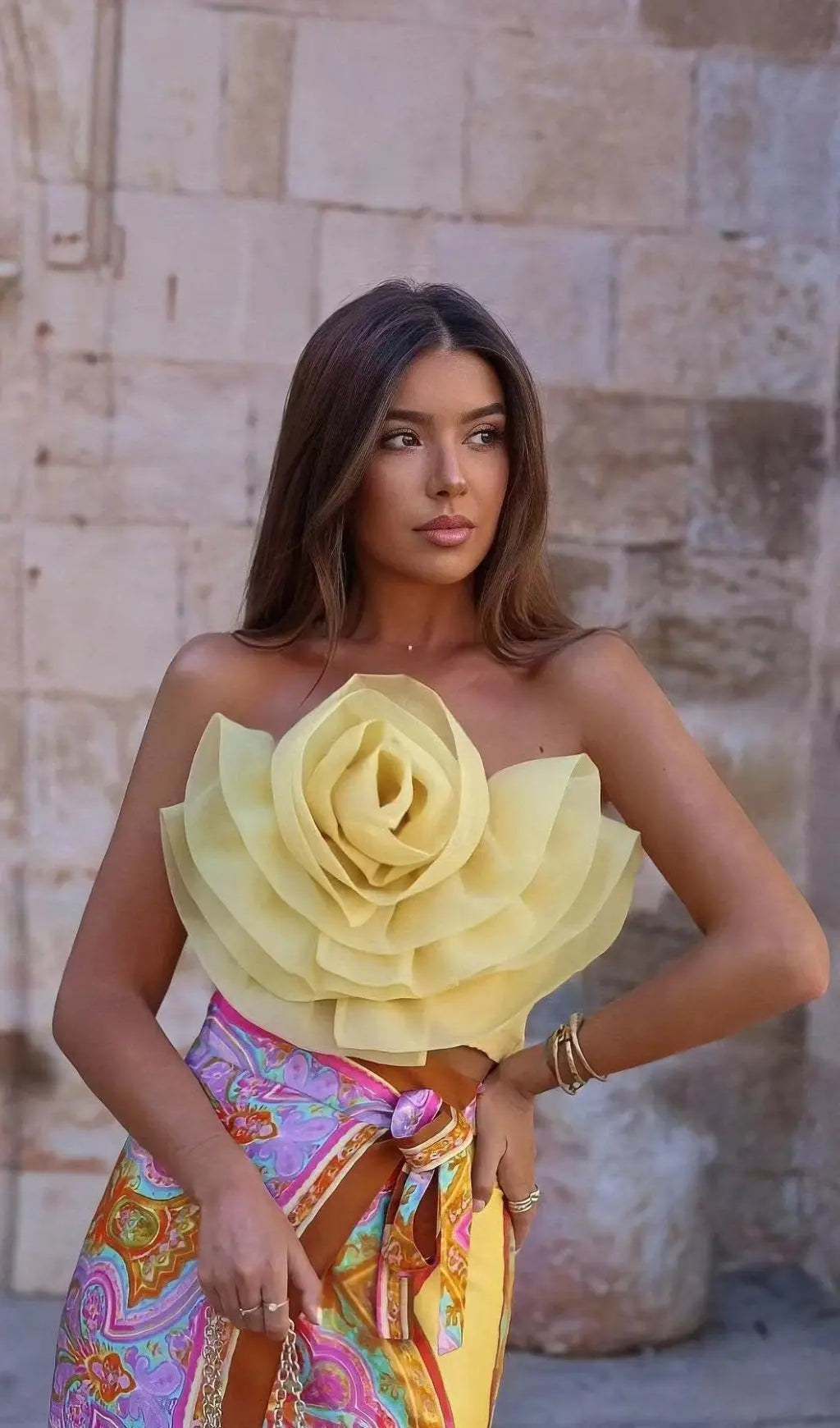 Fashionslee Women Yellow Flower Top