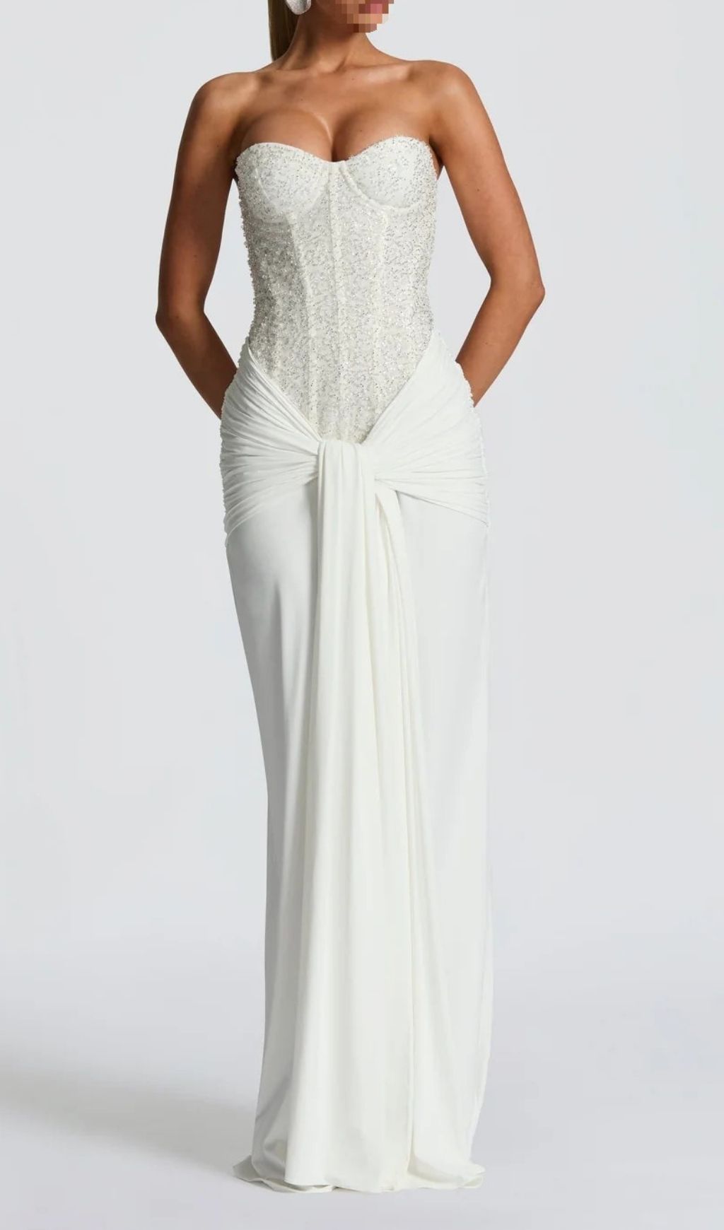 Fashionslee Women Kairi White Strapless Sequin Corset Maxi Dress