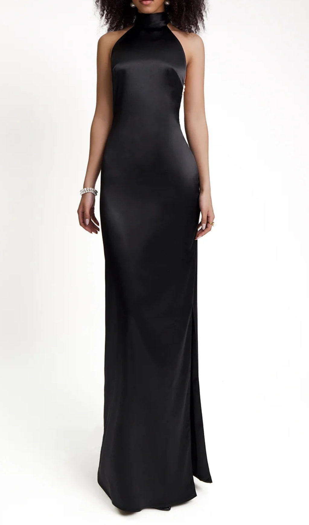 Fashionslee Women Birger Black Halter Pearl Backless Maxi Dress