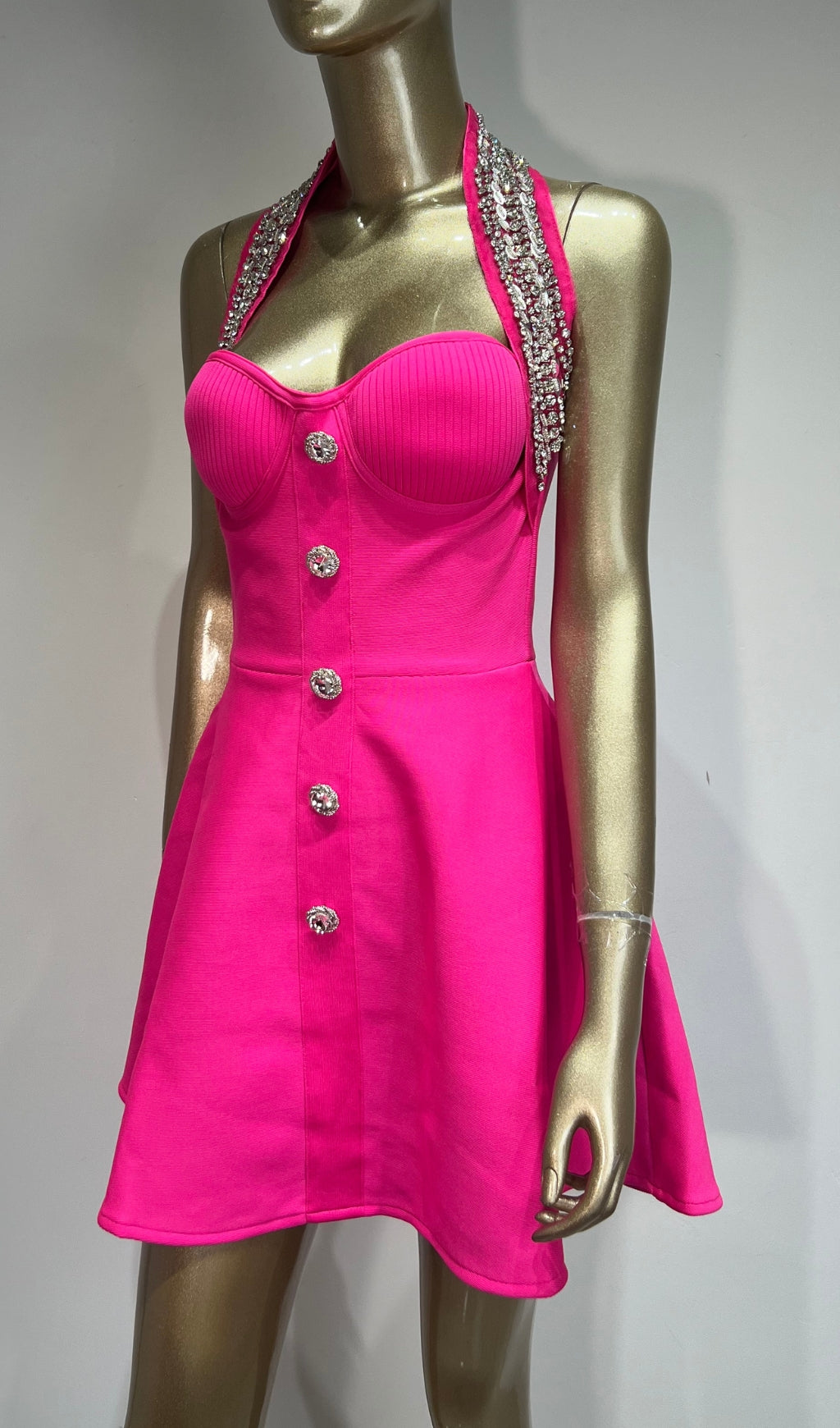 b5e6321e3f495e46ffdf1f4986d3b4a5.jpeg Fashionslee Women Alev Pink Halter Embellished Mini Dress