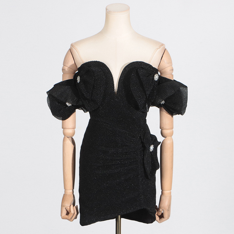 b5efed3e208a184496dca46907635cd2.jpg Fashionslee Women Carly Black Ribbed Flower Mini Dress