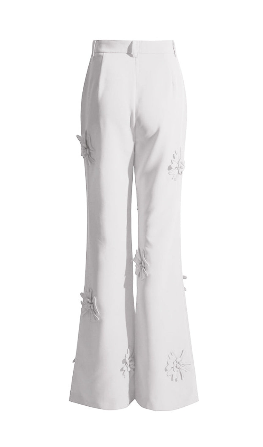 Fashionslee Women Acedia White Stereo Flower Mid-Rise Pants