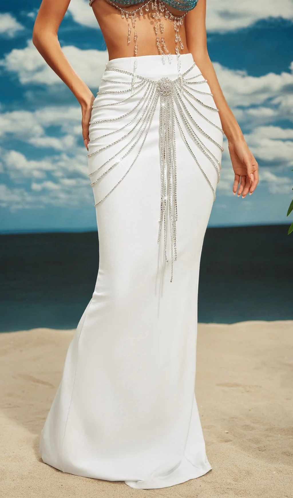 SILVER CRYSTAL BODY CHAIN SKIRT VIRAL - OWNCI