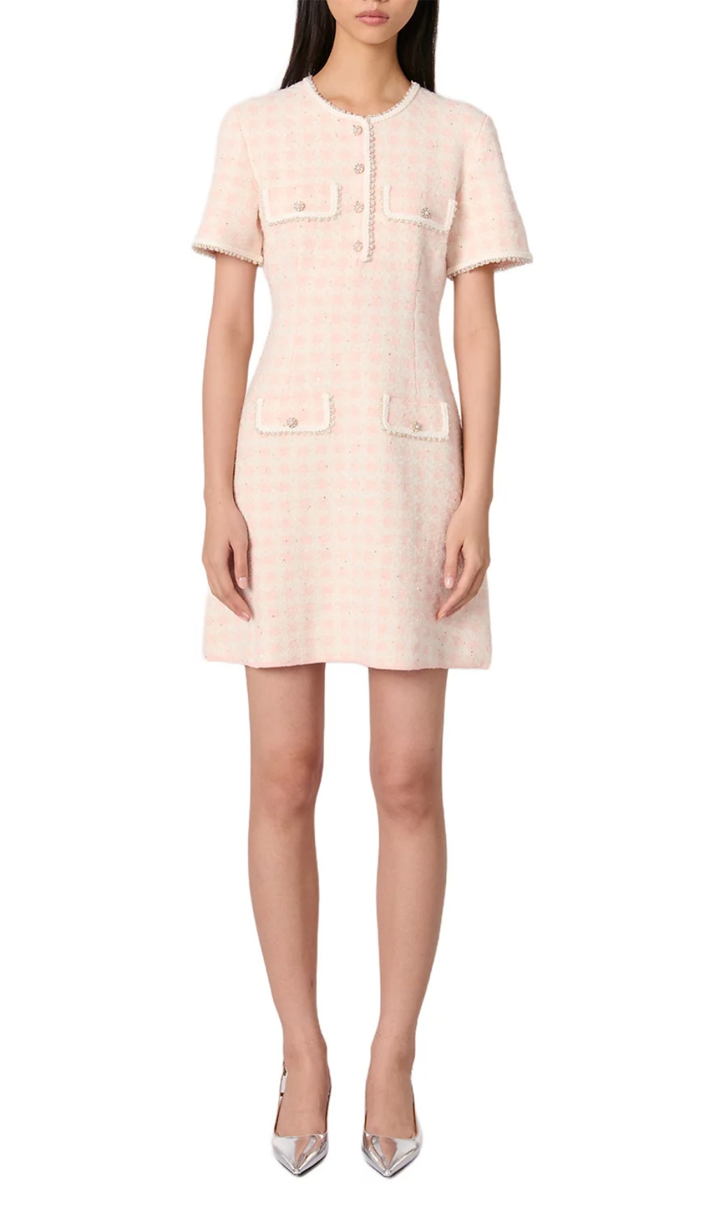 Fashionslee Women Rartingal Tweed Effect Knit Short Dress