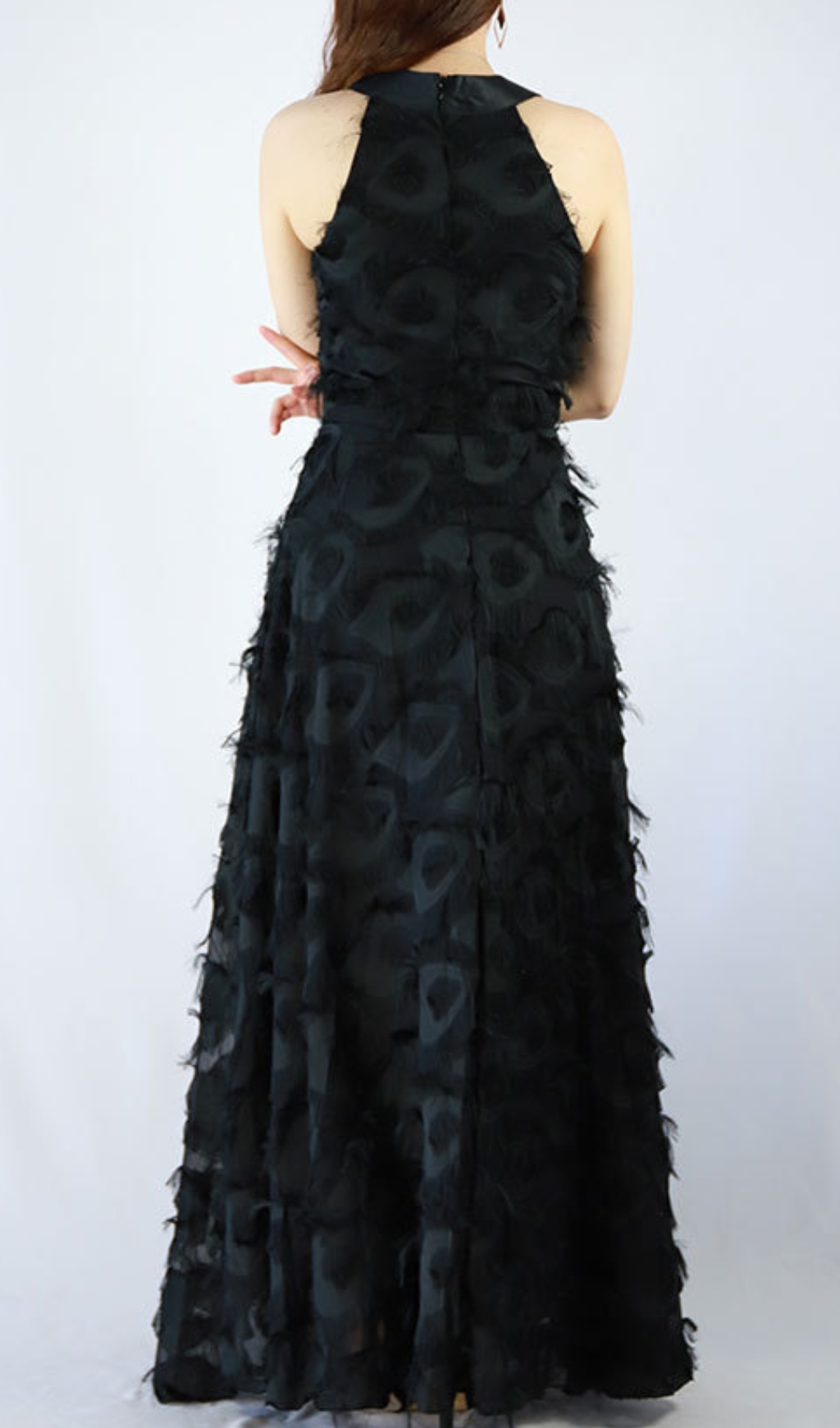 Fashionslee Women Devana Black Halter Feather Tassel Maxi Dress