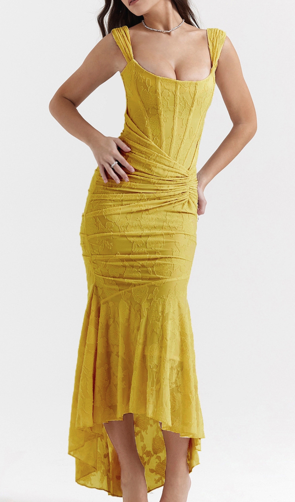 Fashionslee Women Anaëlle Yellow Floral Corset Maxi Dress