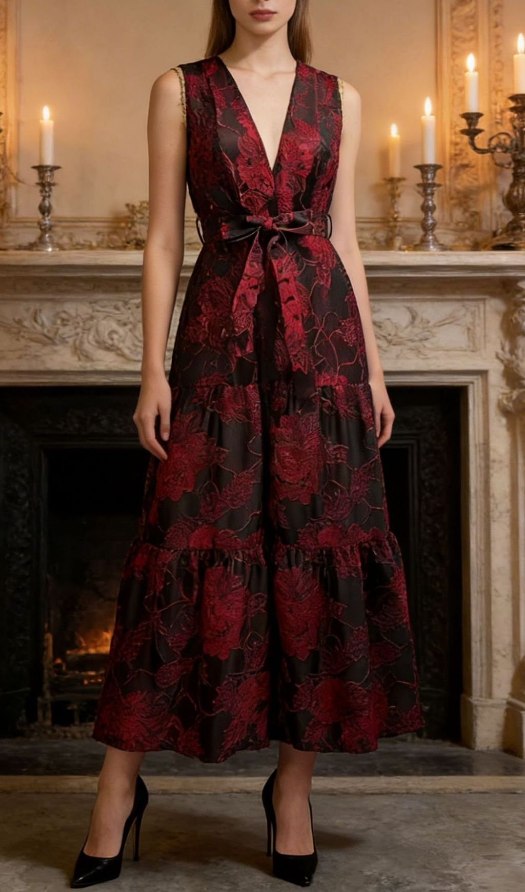 Fashionslee Women Kaniya Sleeveless V-Neck Flower Maxi Dress