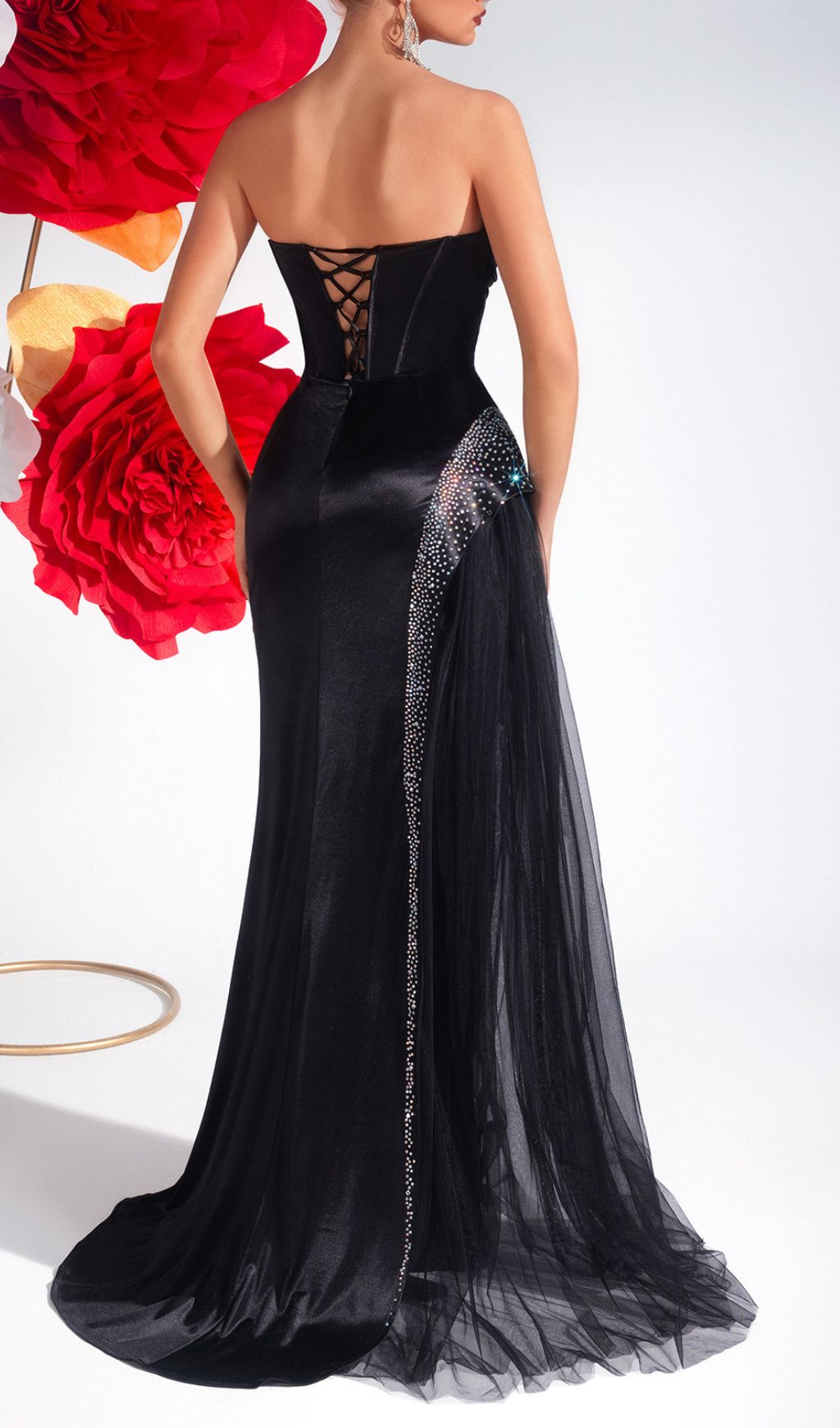 Fashionslee Women Kaiha Black Strapless Corset Maxi Dress