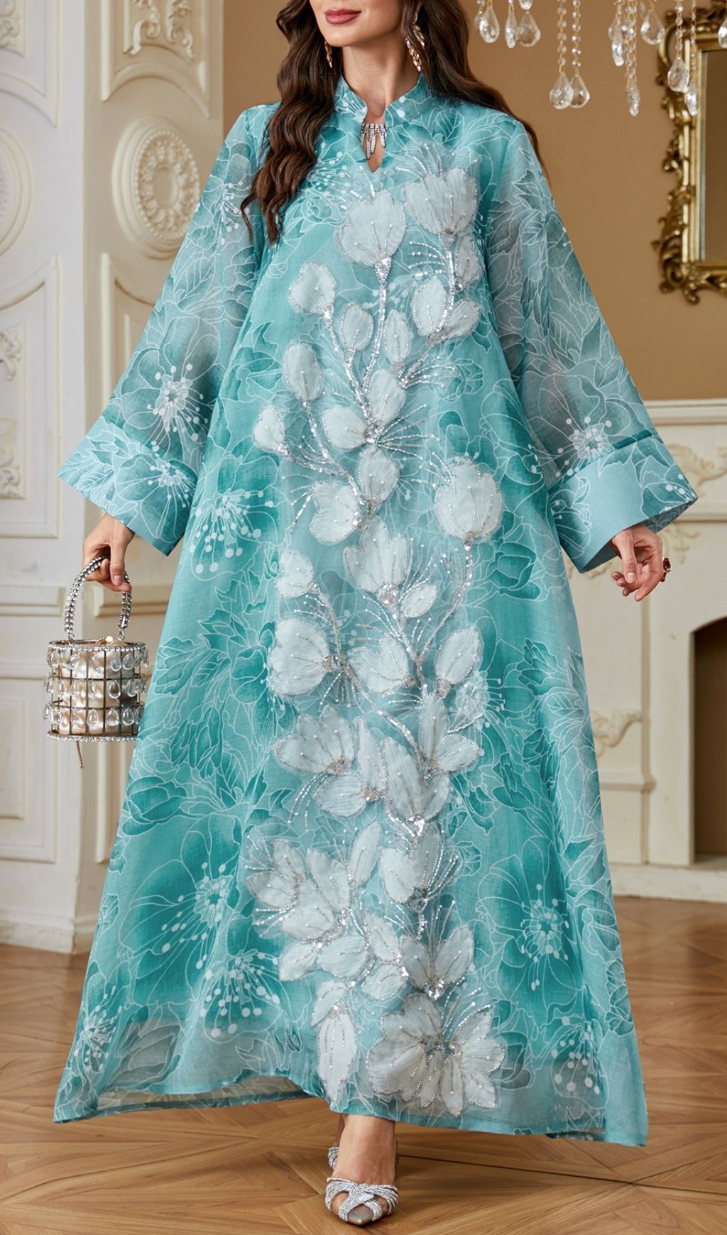 Fashionslee Women Kona Floral Sequin Embellished Maxi Dress