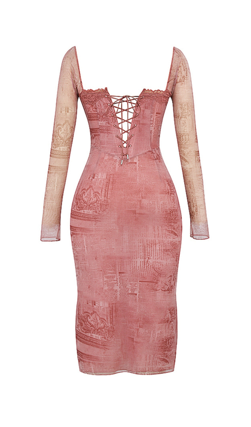 Fashionslee Women Printed Lace Up Midi Dress In Pink