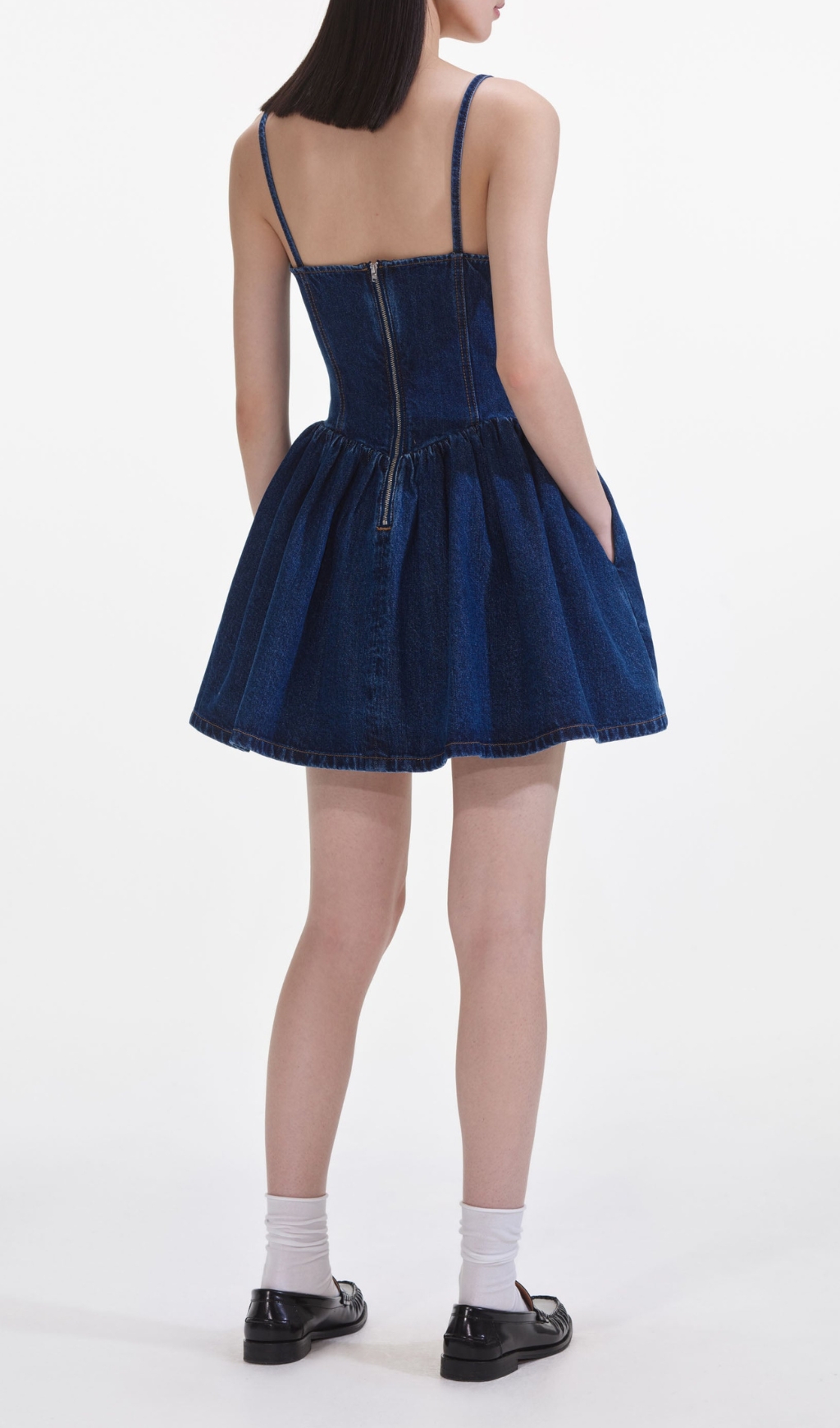 Fashionslee Women Denim Diamante Bow Sweetheart Mini Dress