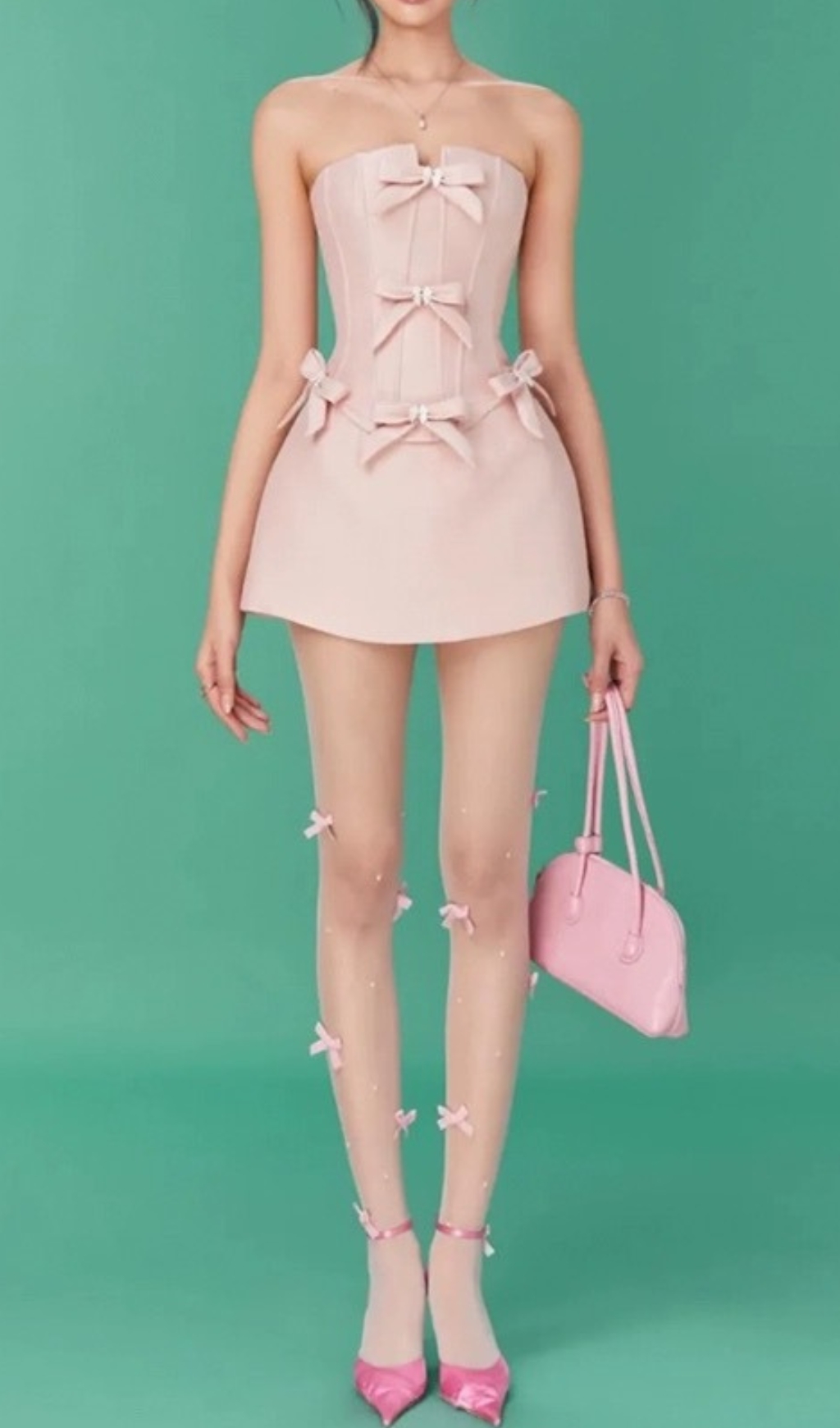 Fashionslee Women Chinua Pink Strapless Bow Corset Mini Dress