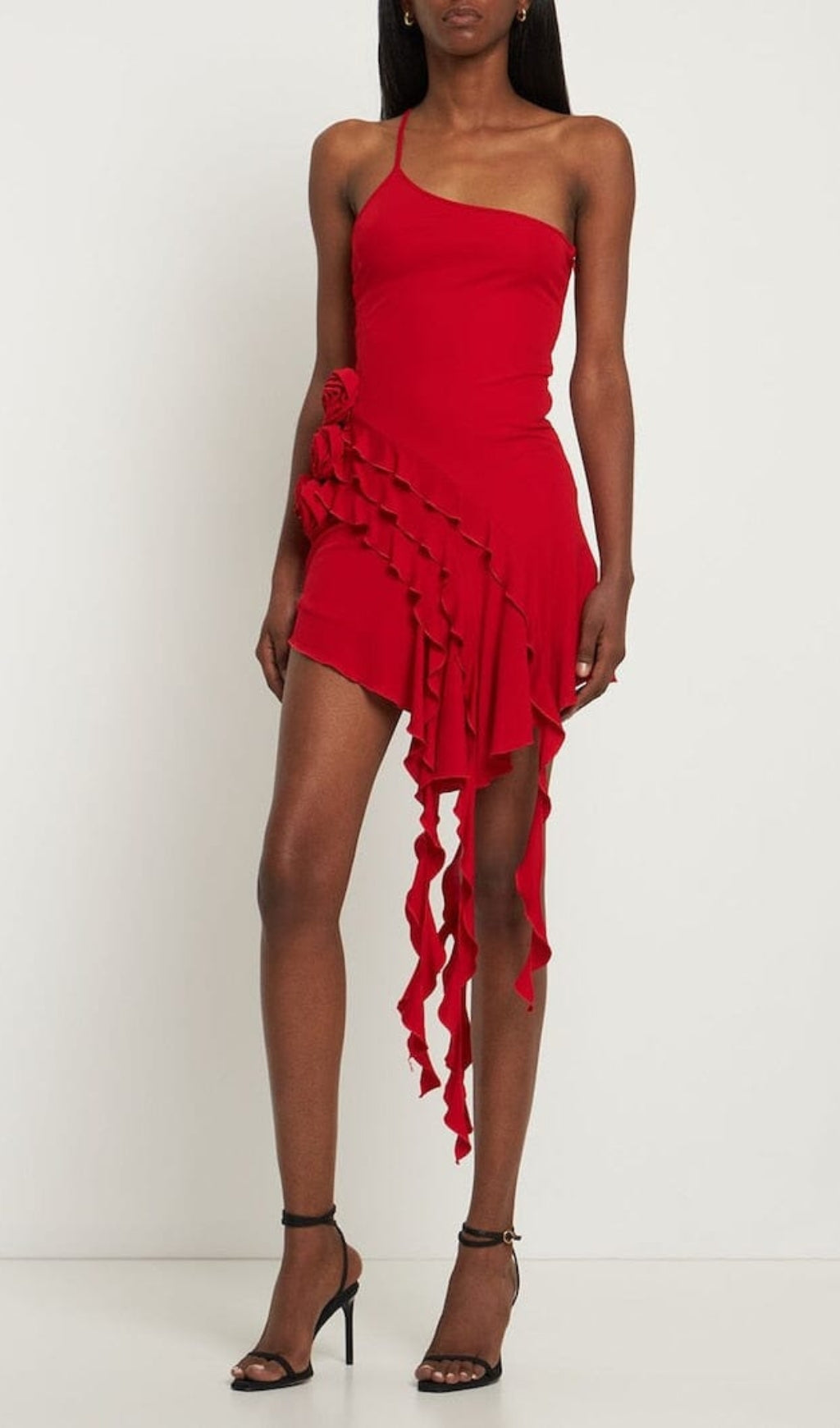 Fashionslee Women Rose-Detail Ruffled Mini Dress In Red