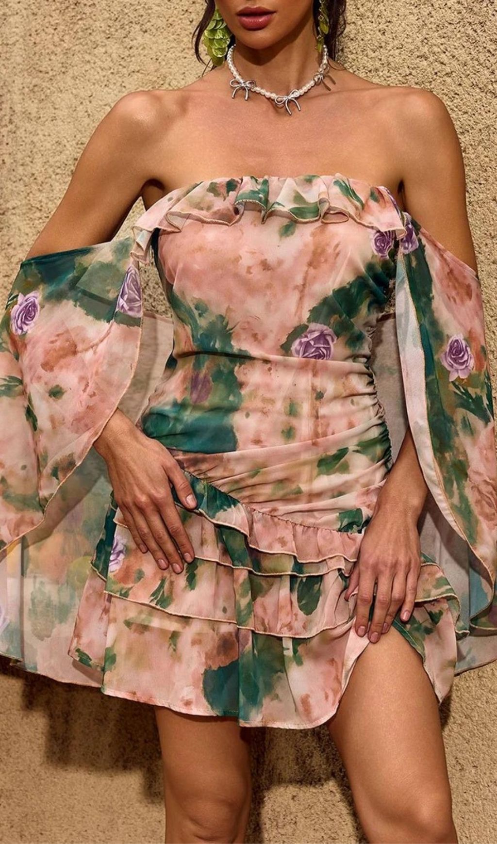 b6bc48db28db54b2dee93aecc05f0c84.jpg Fashionslee Women Chelan Cape Ruffle Floral Mini Dress