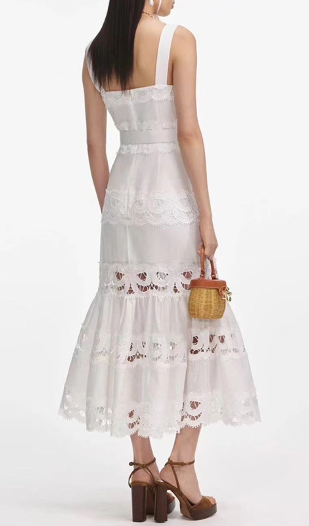 Fashionslee Women Everly White Embroidery Belt Midi Dress
