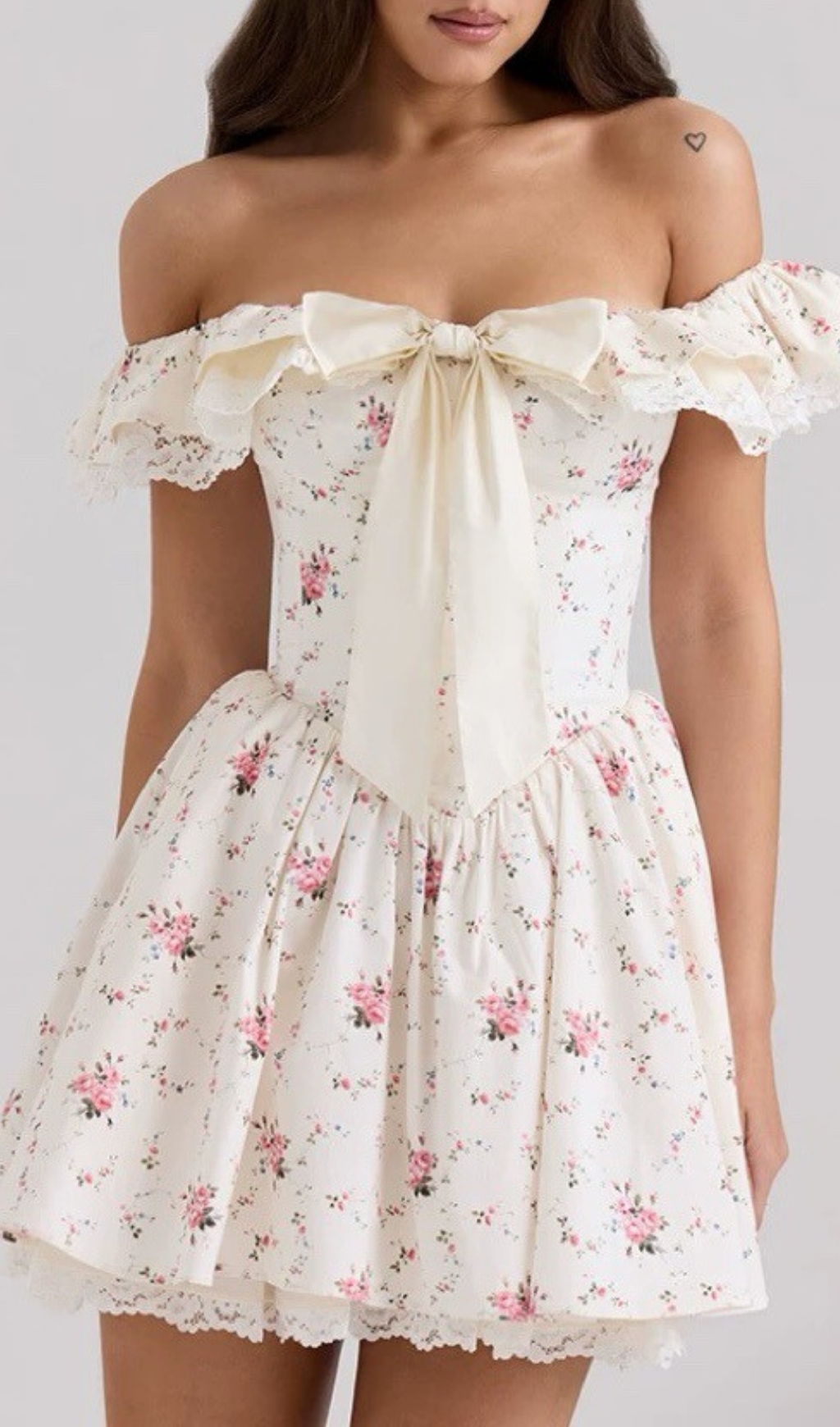 Fashionslee Women Evana Off-Shoulder Floral Lace Mini Dress