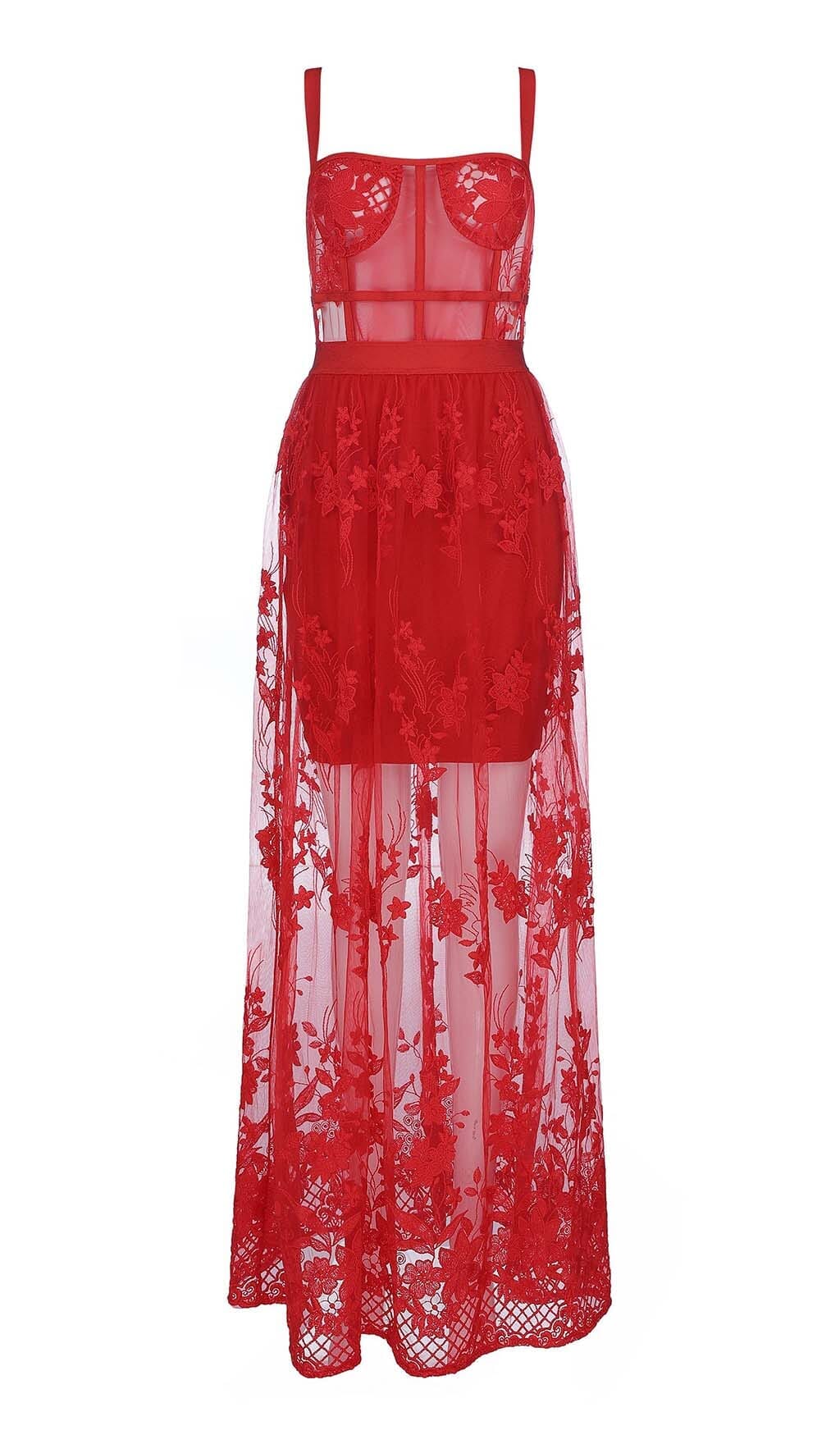 Fashionslee Women Floral Corset Lace Maix Dress In Red