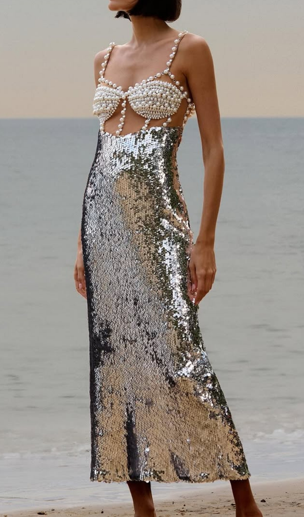 VINTAGE BEADED SEQUIN MIDI DRESS - OWNCI