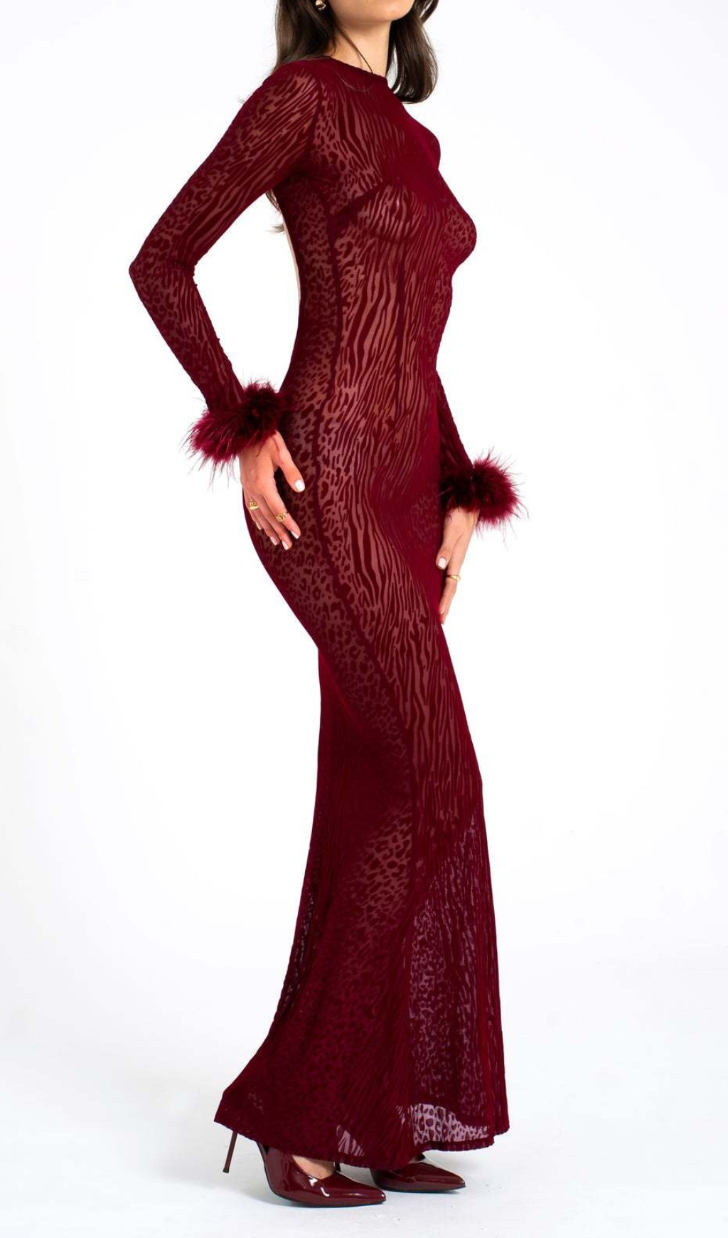 VINTAGE MESH FEATHER MAXI DRESS - OWNCI VINTAGE MESH FEATHER MAXI DRESS - OWNCI