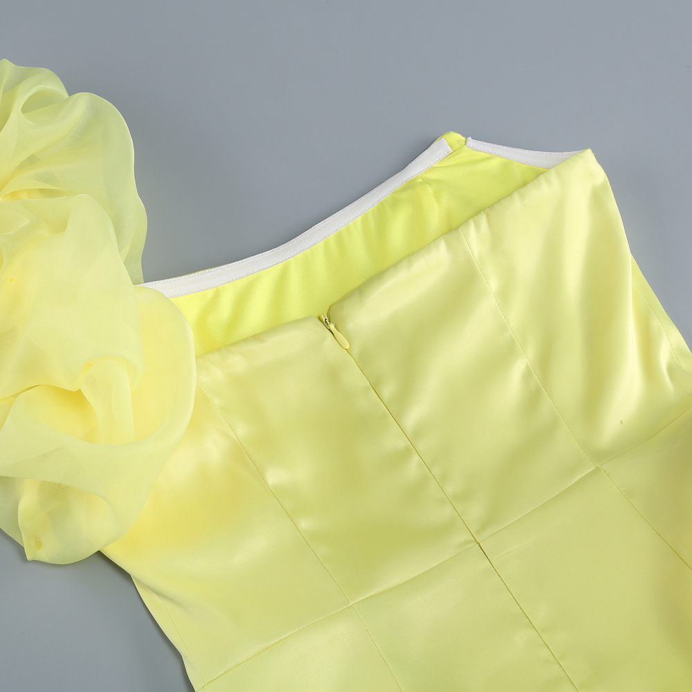 Fashionslee Women Drika Yellow One-Shoulder Mini Dress