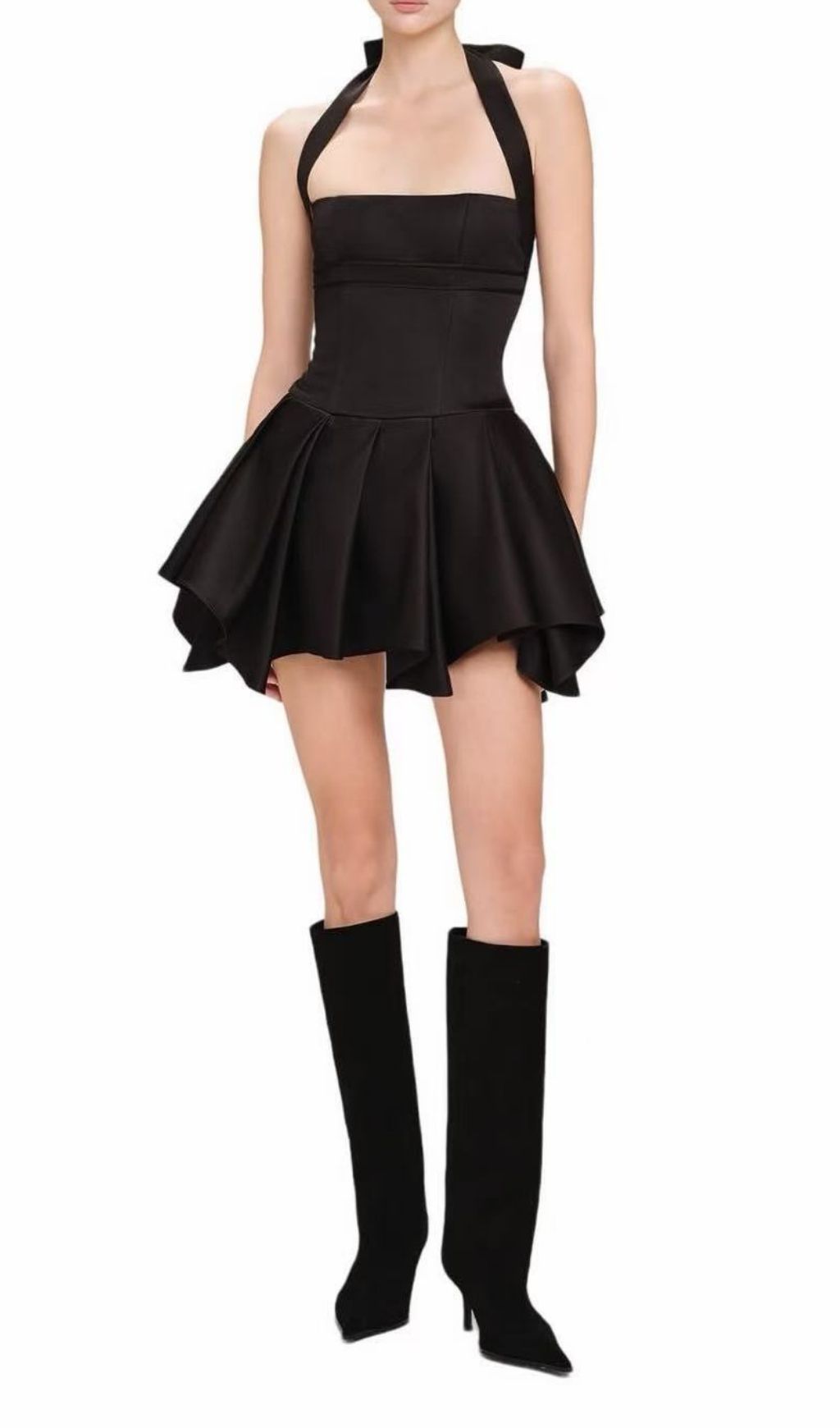 Fashionslee Women Katsu Black Halter Mini Dress