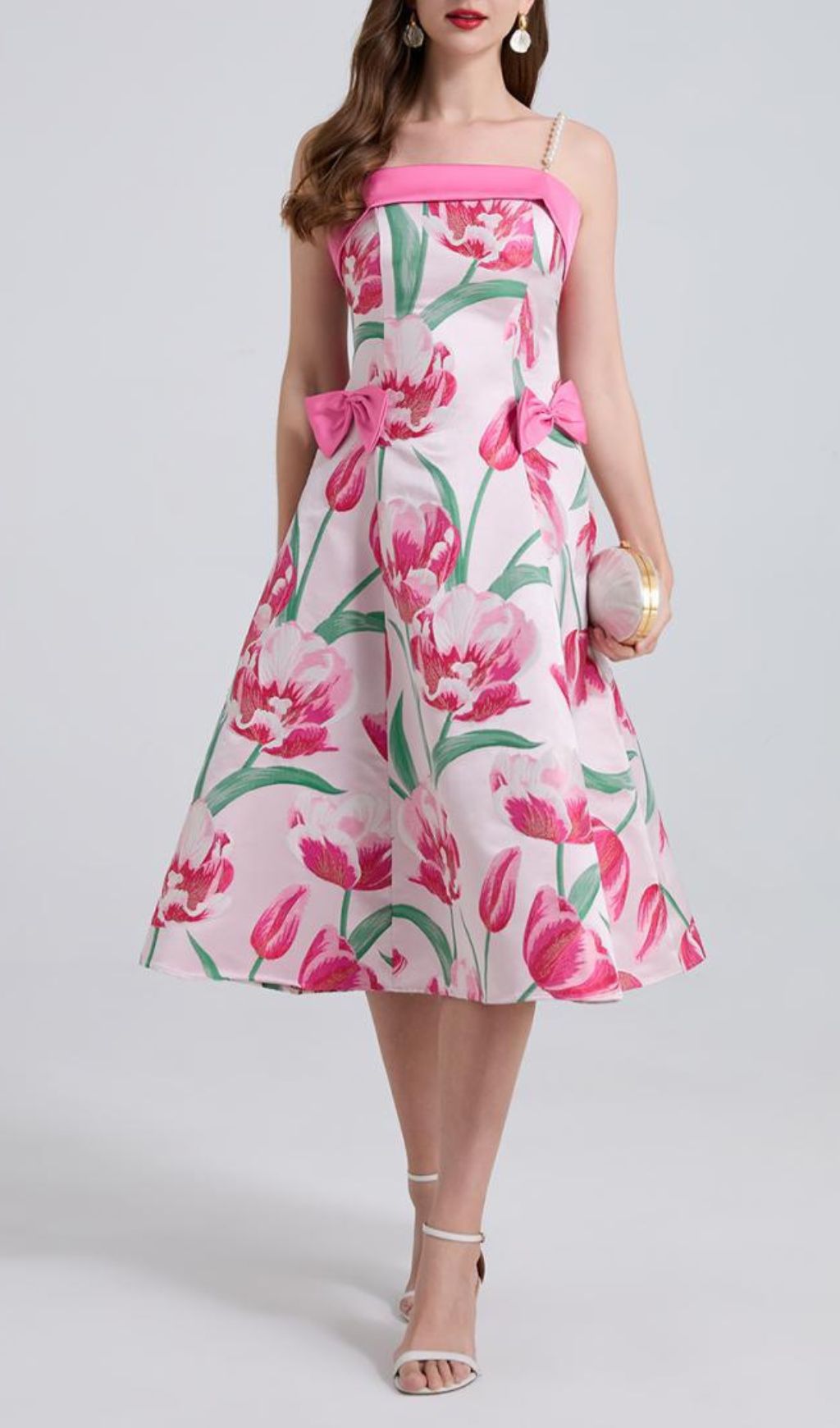 b78b1a73d3497c197c3c2bcb93bb52ae.jpg Fashionslee Women Faylinn Pink Flower Pearl Midi Dress