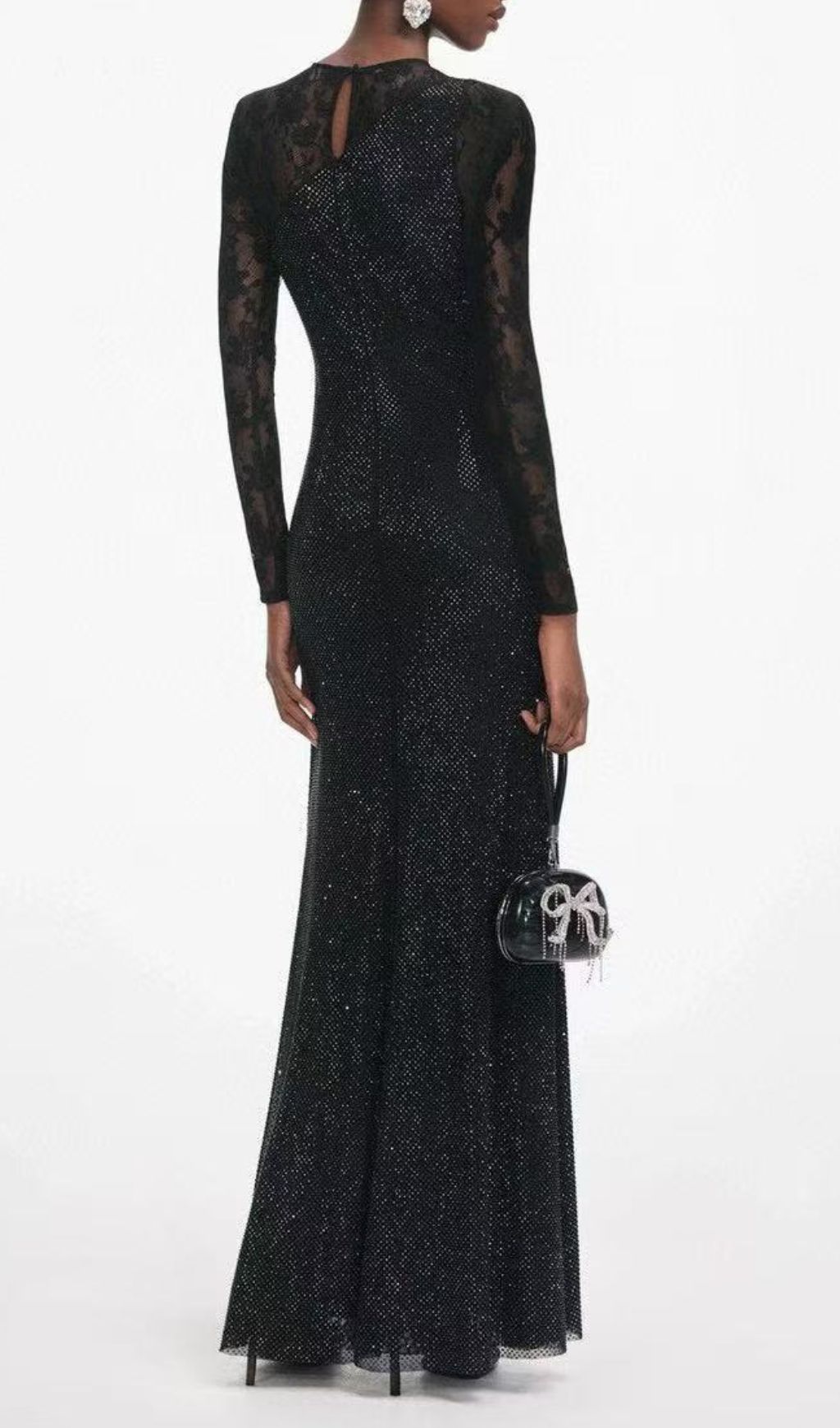 Fashionslee Women Raerion Rhinestone Lace Split Maxi Dress In Black