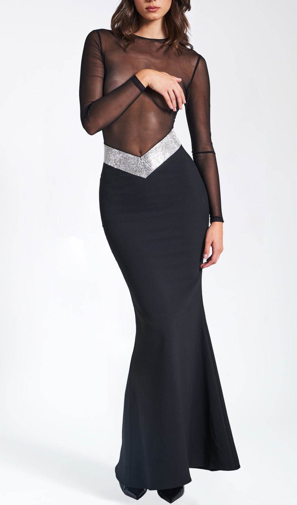 Fashionslee Women Aila Black Mesh Maxi Dress