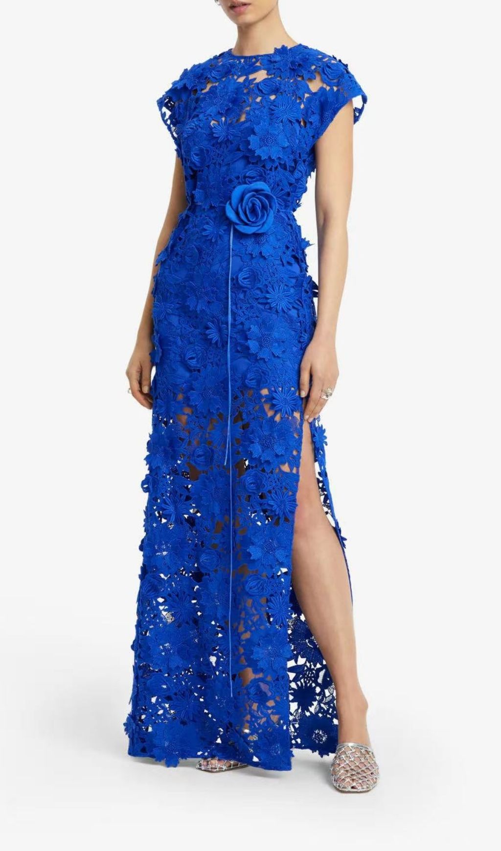 Fashionslee Women Kiera Blue 3D Flower Lace Maxi Dress