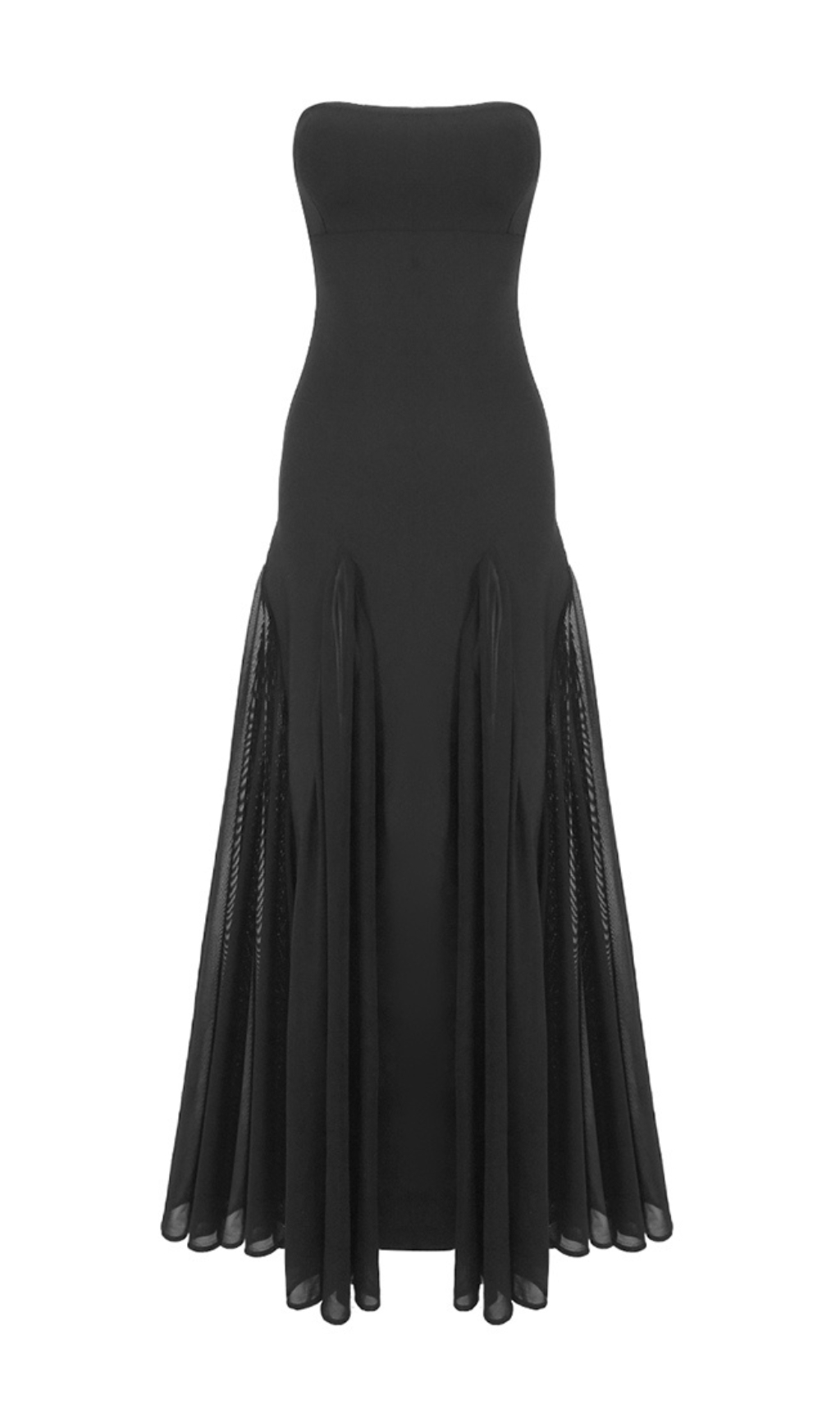 b7e0de0eccc45374314baea3e2114818.jpg Fashionslee Women Strapless Mesh Insert A Line Maxi Dress Black