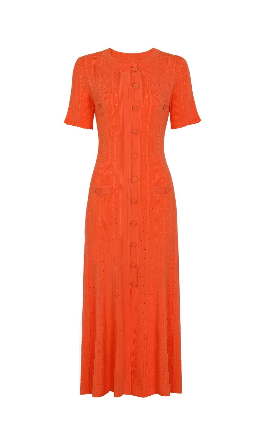 Fashionslee Women Kilenya Orange Knit Short Sleeve Midi Dress