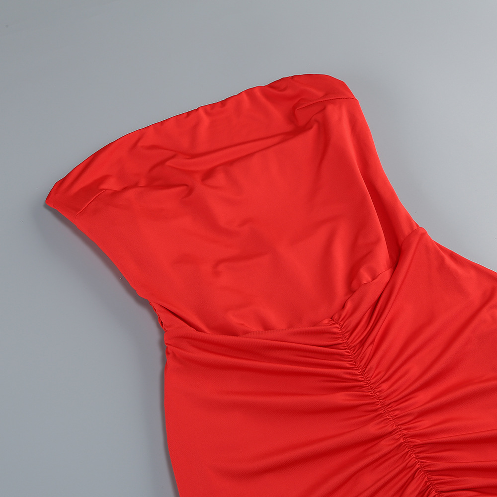 Fashionslee Women Fariha Red Ruched Mini Dress