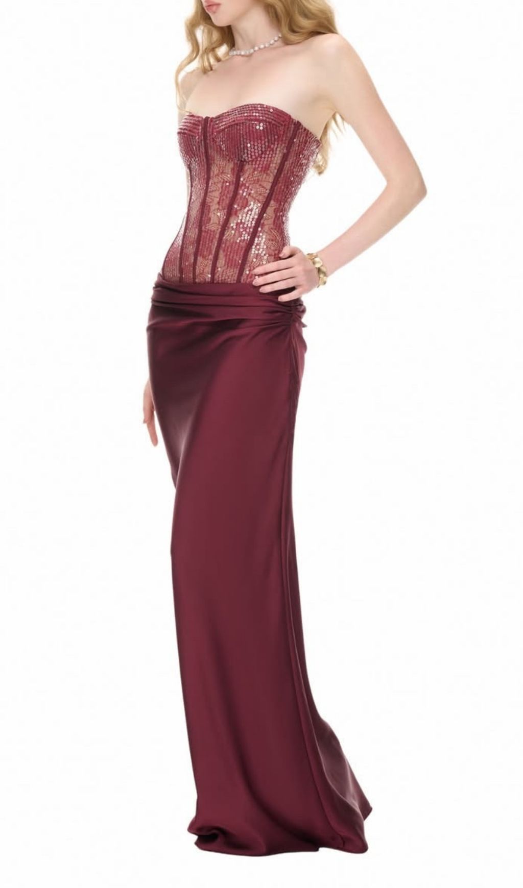 Fashionslee Women Kawthar Red Strapless Sequin Corset Maxi Dress