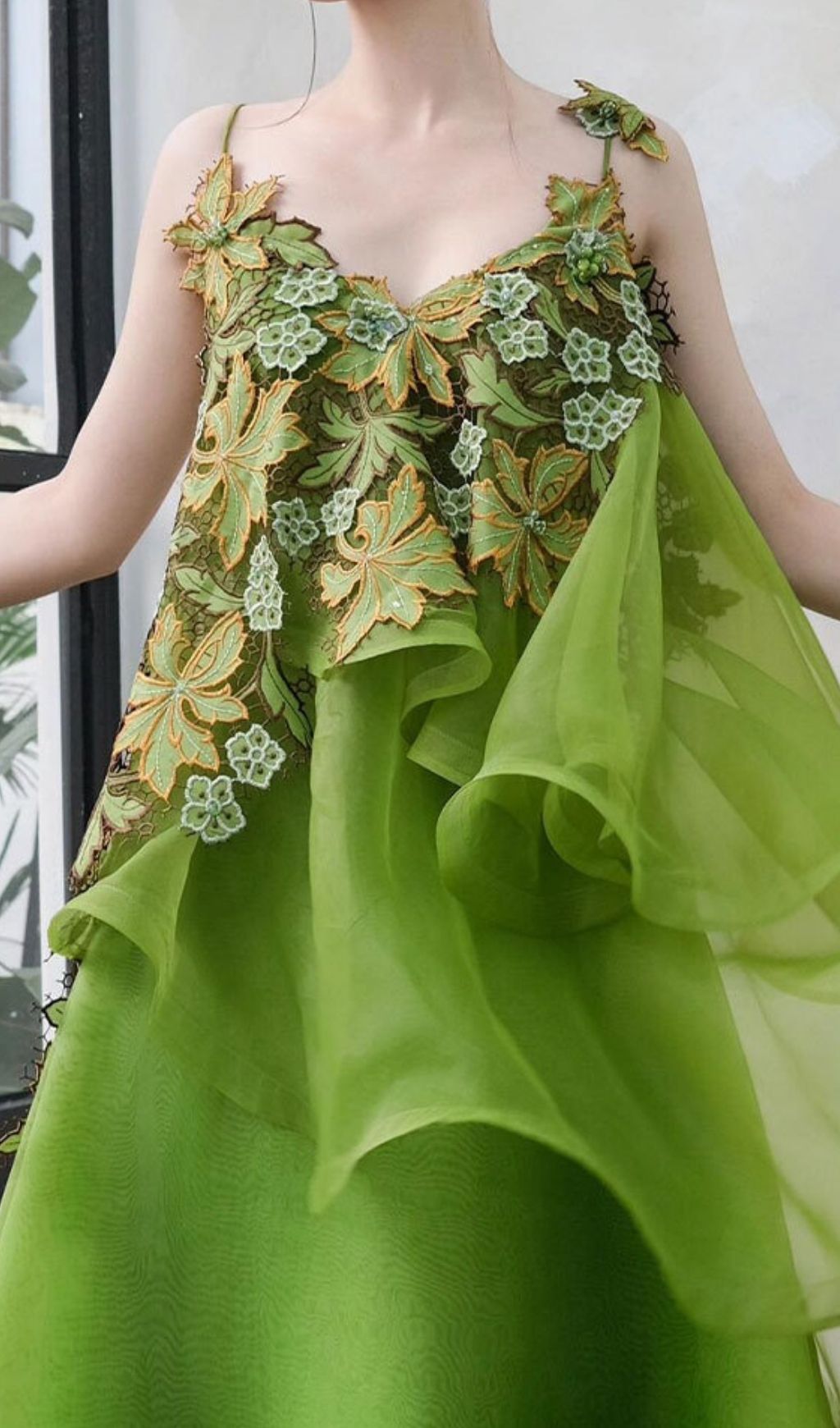 Fashionslee Women Kenda Green Embellished Maxi Dress