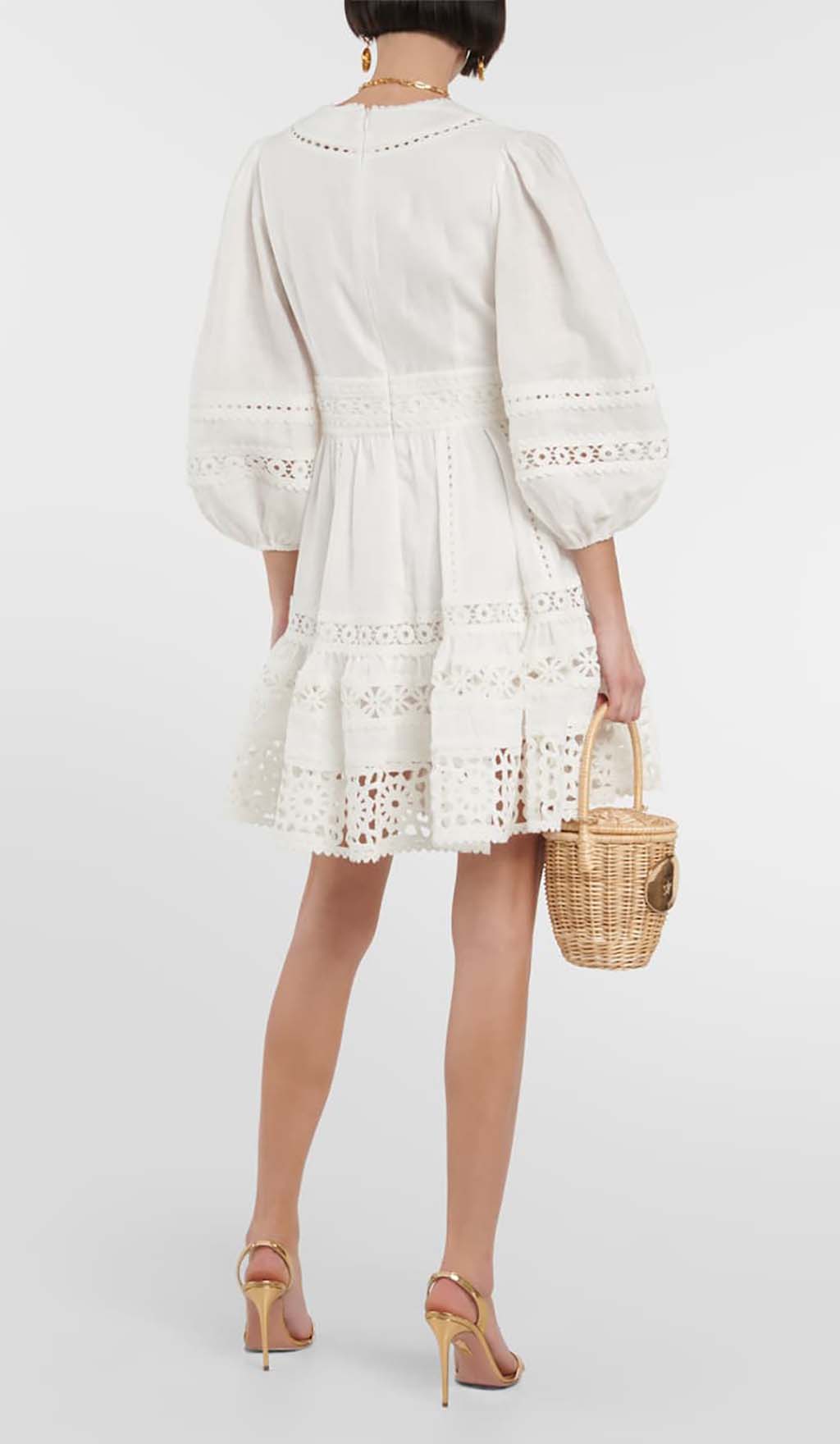 Fashionslee Women Plunging Neck Lace Mini Dress In White