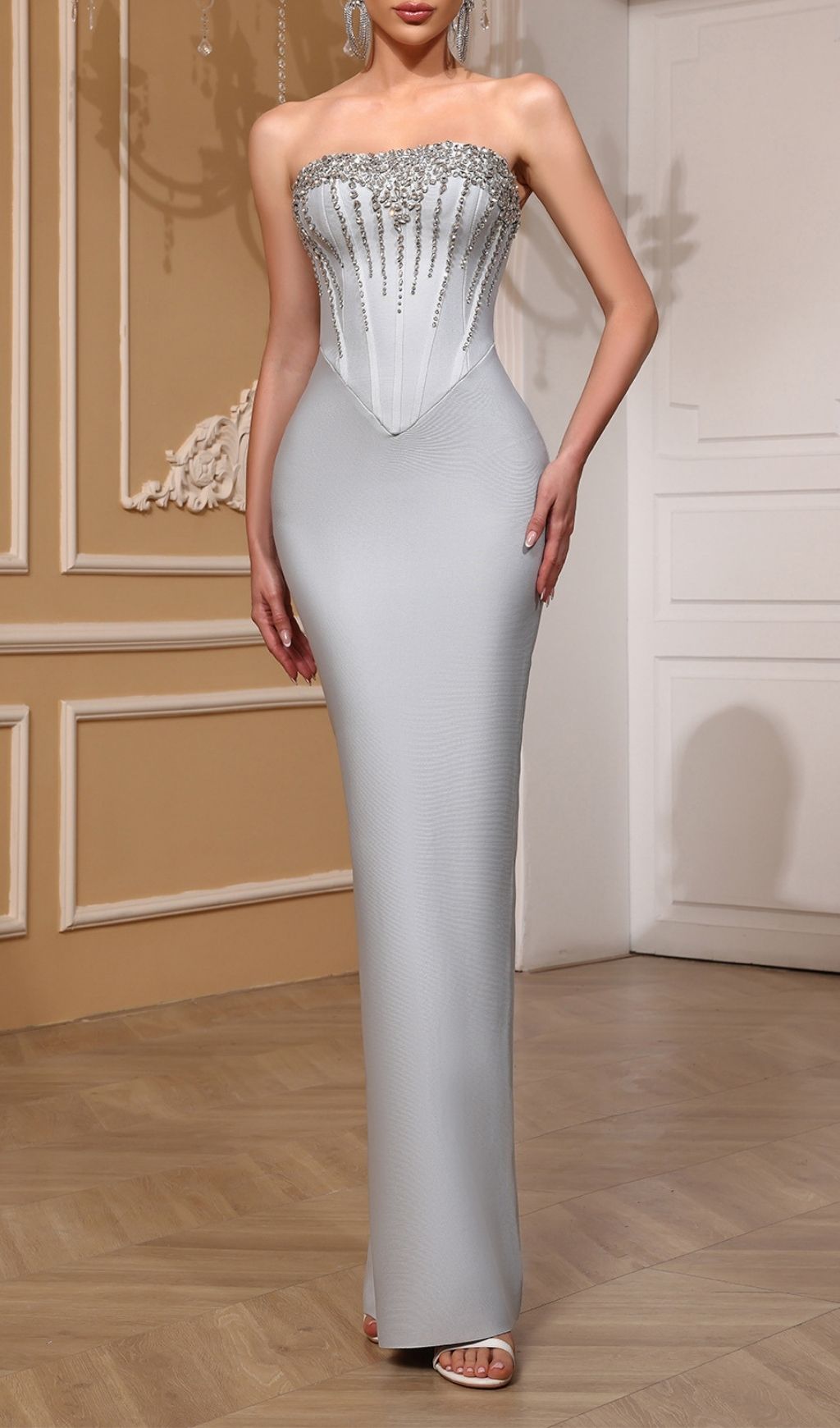b85d41d1eb0c01d9faec7760549da374.jpg Fashionslee Women Kellyn Strapless Grey Diamante Bandage Maxi Dress