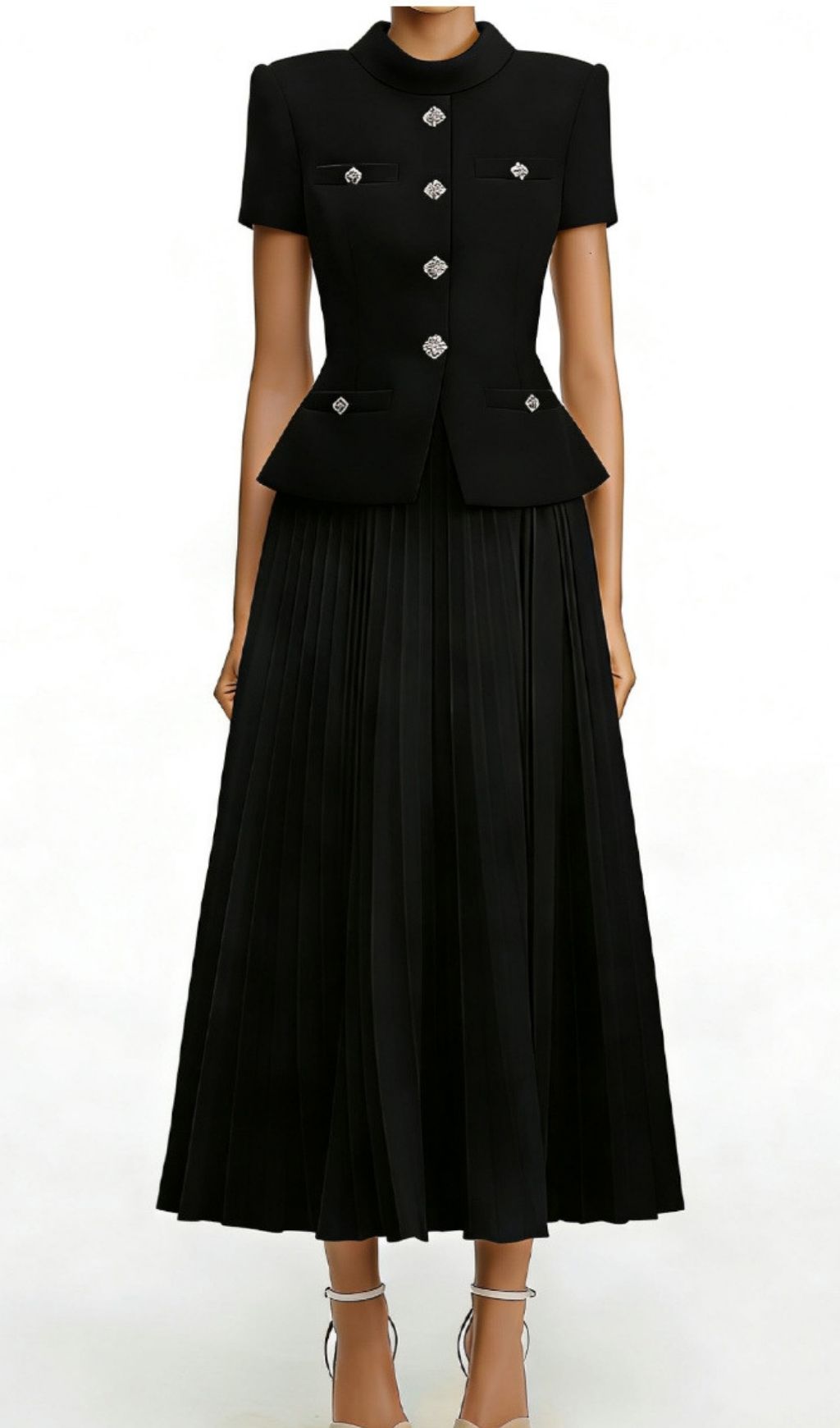 Fashionslee Women Keili Black Pleated Two-Piece Set