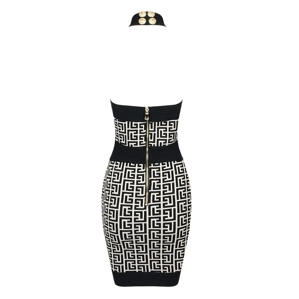 b8617743604c5401a7d8ae1999611e08.jpeg Fashionslee Women Halter Monogram Mini Dress In Mixed Colours