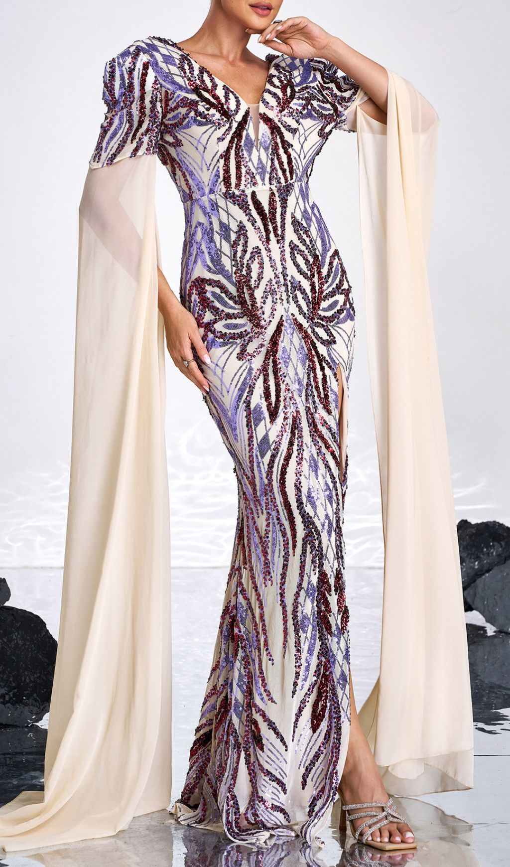 b86ce60a64e4188d4d44a638e452462b.jpg Fashionslee Women Irish Sequin Slit Maxi Dress