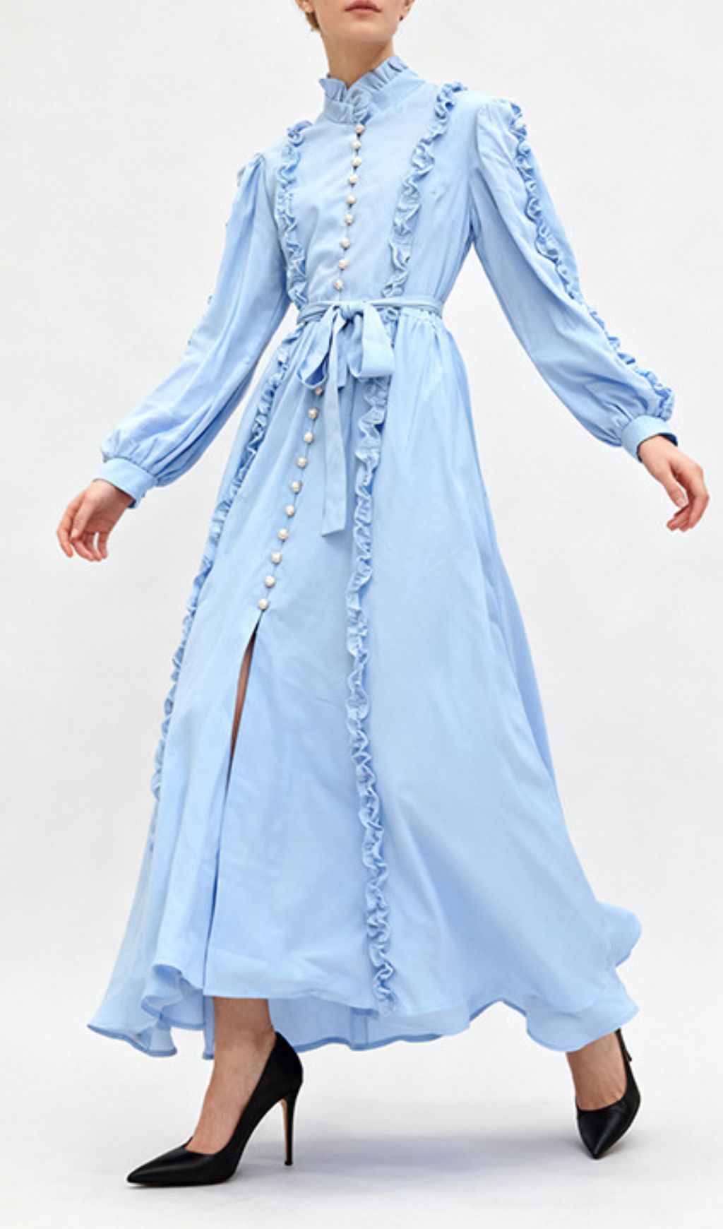 Fashionslee Women Iria Blue Long Sleeve Maxi Dress