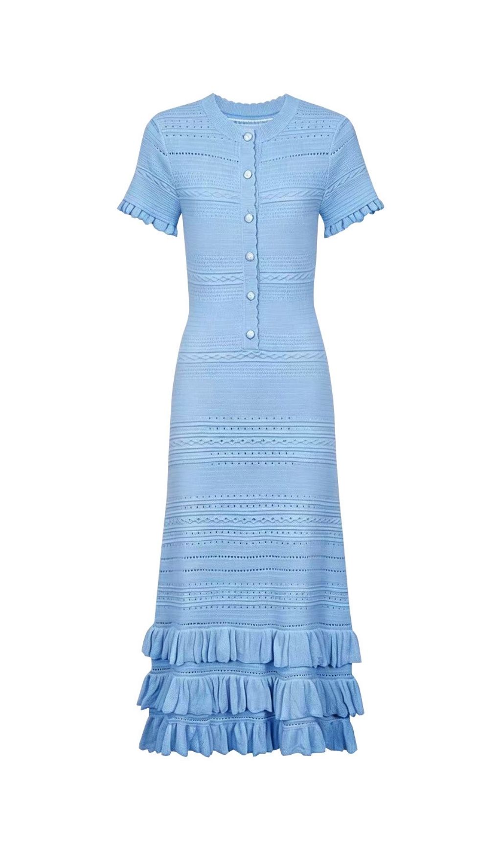 Fashionslee Women Kia Blue Short Sleeve Ruffle Midi Dress